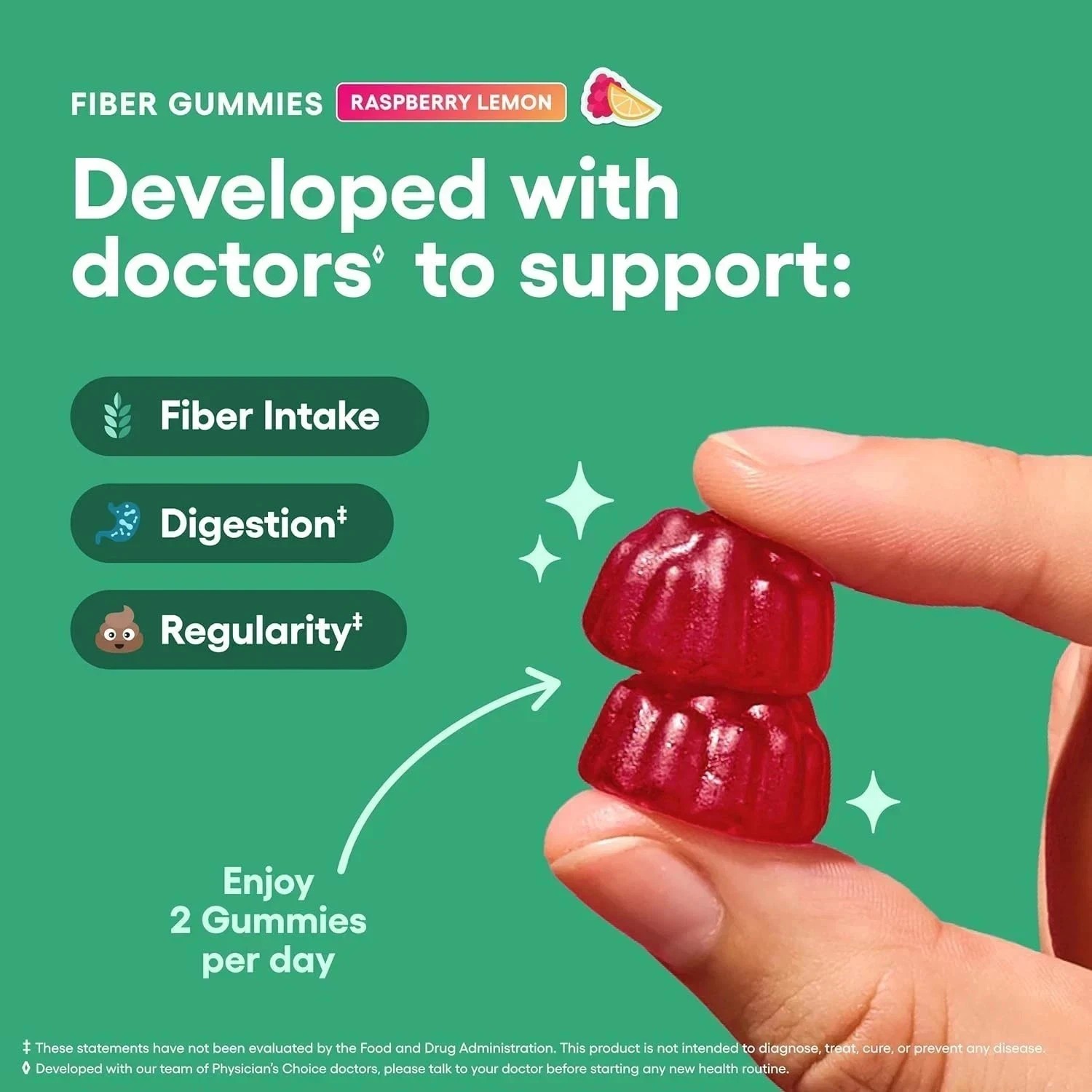 Physician’s Choice Fiber Gummies for Digestive Health & Regularity – Raspberry –