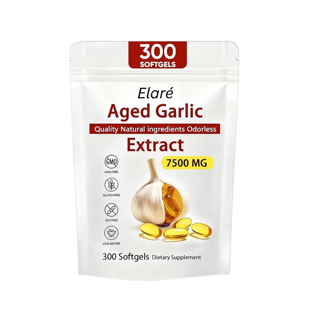 300 Softgels, 1-5X Elare Aged Garlic Extract, 7500mg Odorless | Heart & Immune
