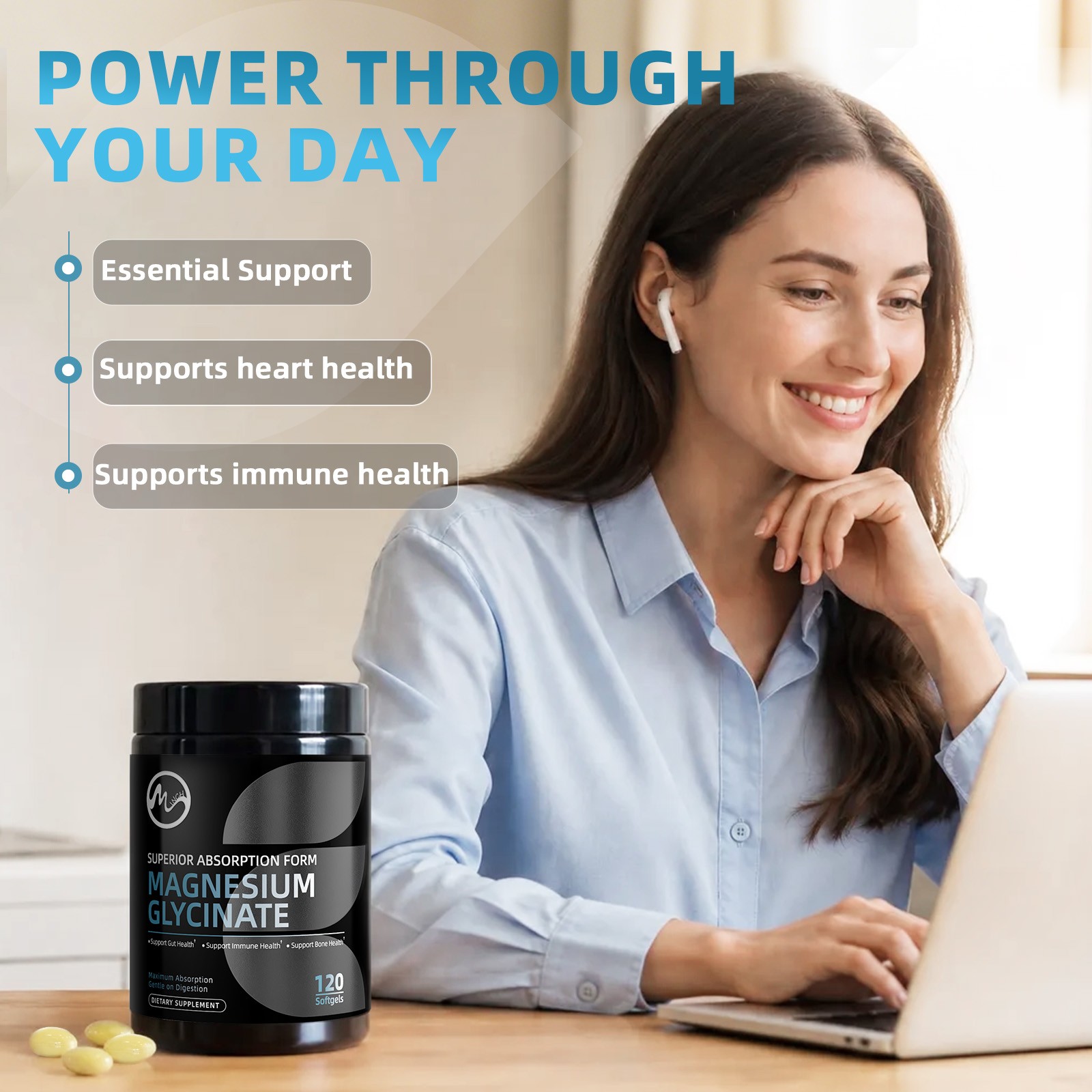 Magnesium Glycinate 120 Softgels – Sleep Stress Anxiety Relief High Absorption