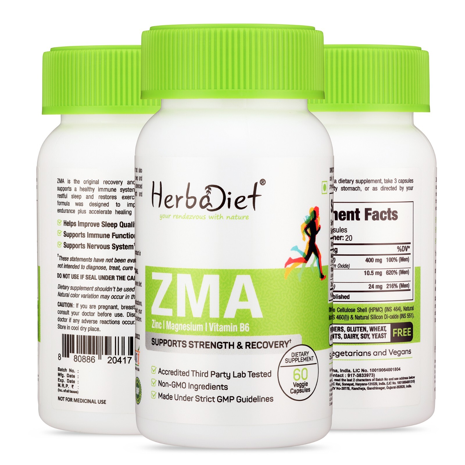 ZMA Dietary Supplement Capsules Zinc Magnesium B6 Energy Muscle Recovery Support