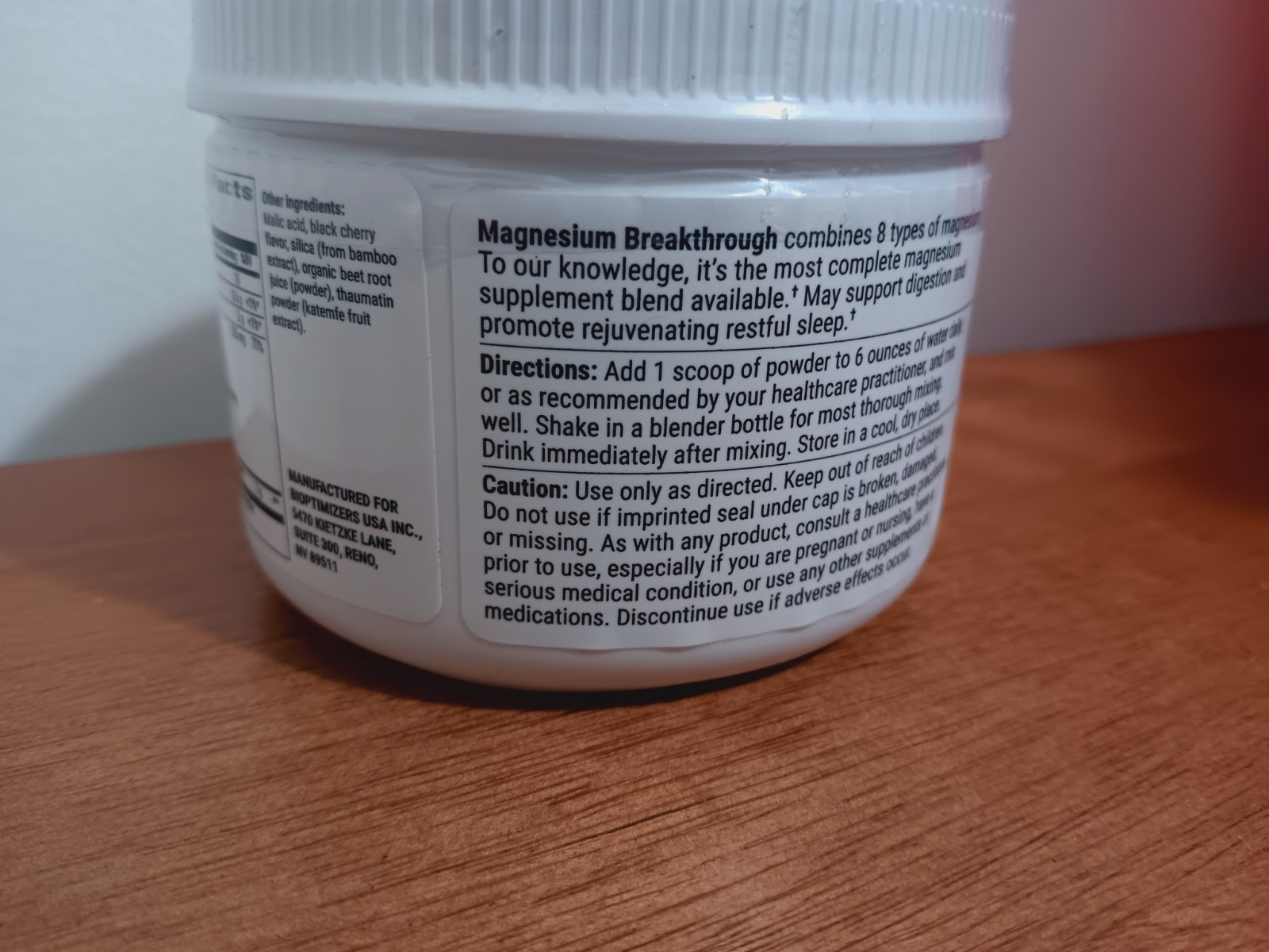 BIOptimizers Magnesium Breakthrough Magnesium Electrolytes Tart Cherry.exp:7/27
