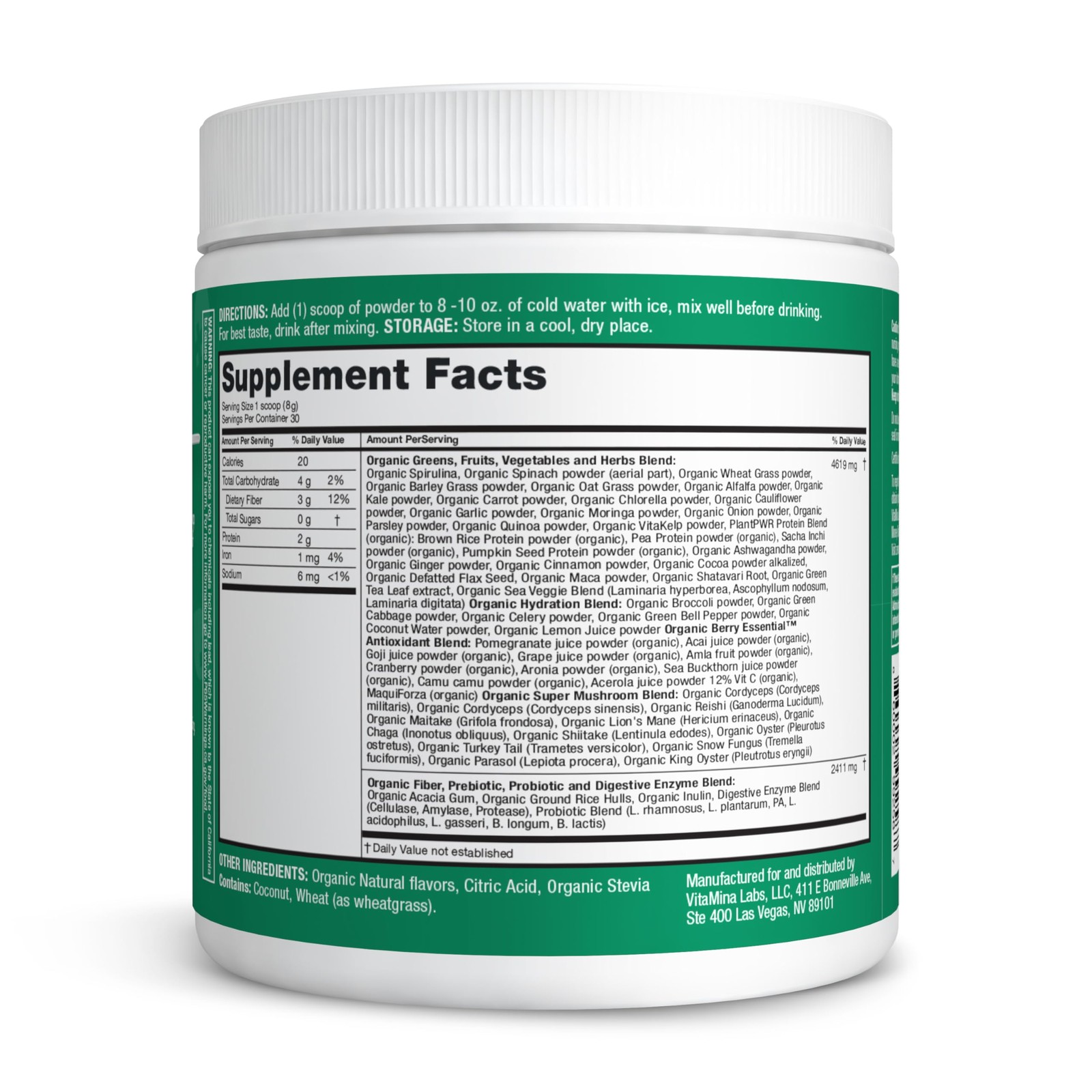 Organic Super Greens Powder, 70+ Superfoods, 0 Sugar, 3G Fiber, Spirulina, Ch…