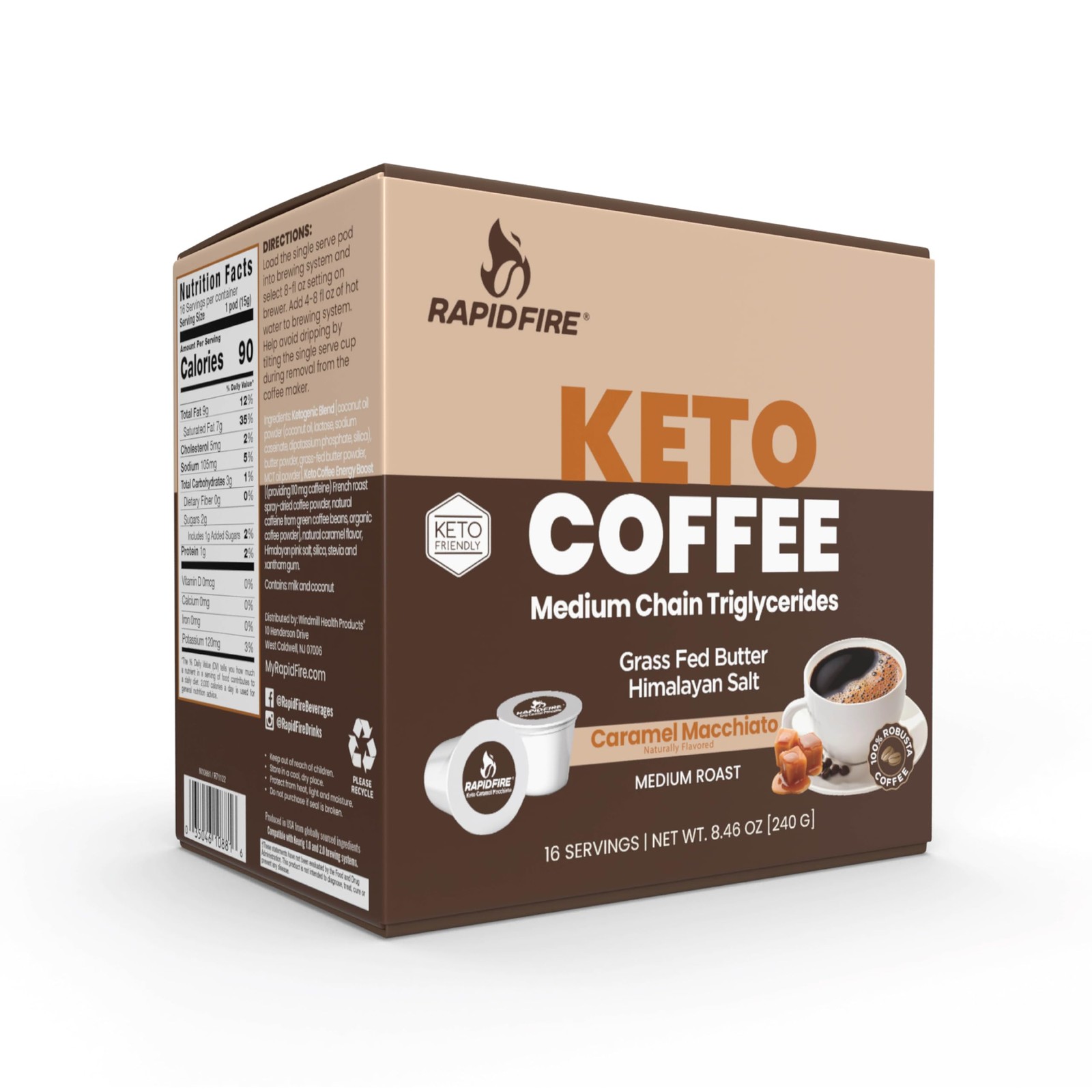 Rapidfire Caramel Macchiato Ketogenic High 16 Count (Pack of 1), Brown