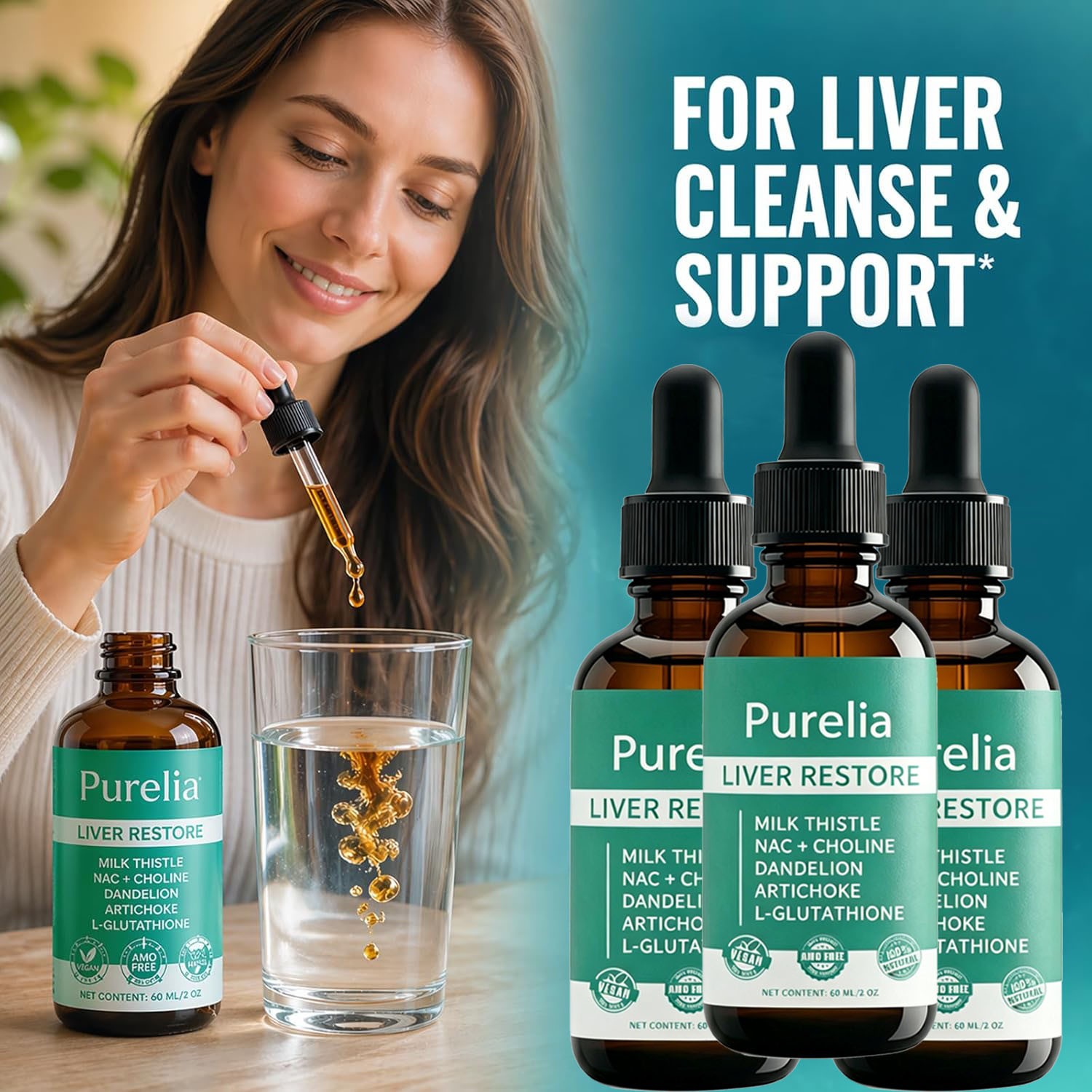 Purelia Liver Restore, Complete Liver Support Supplement with Milk Thistle 60ml