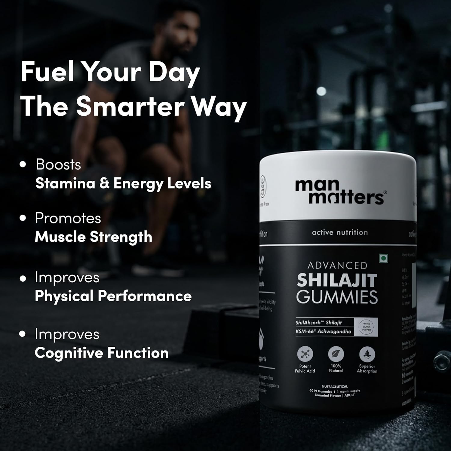 Man Matter Shilajit Gummies Ashwagandha 60 Vegan Energy Stamina Boost