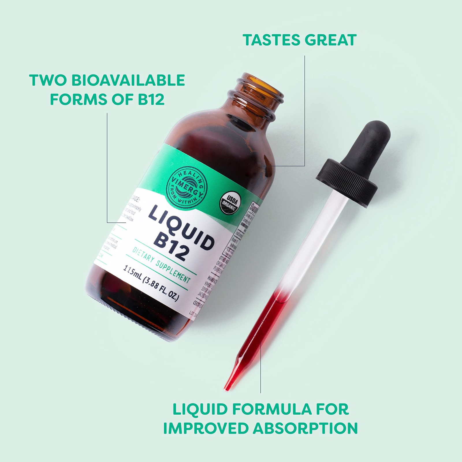 VIMERGY Organic Liquid Vitamin B12 Supplement 2500 mcg, Methylcobalamin Aden…