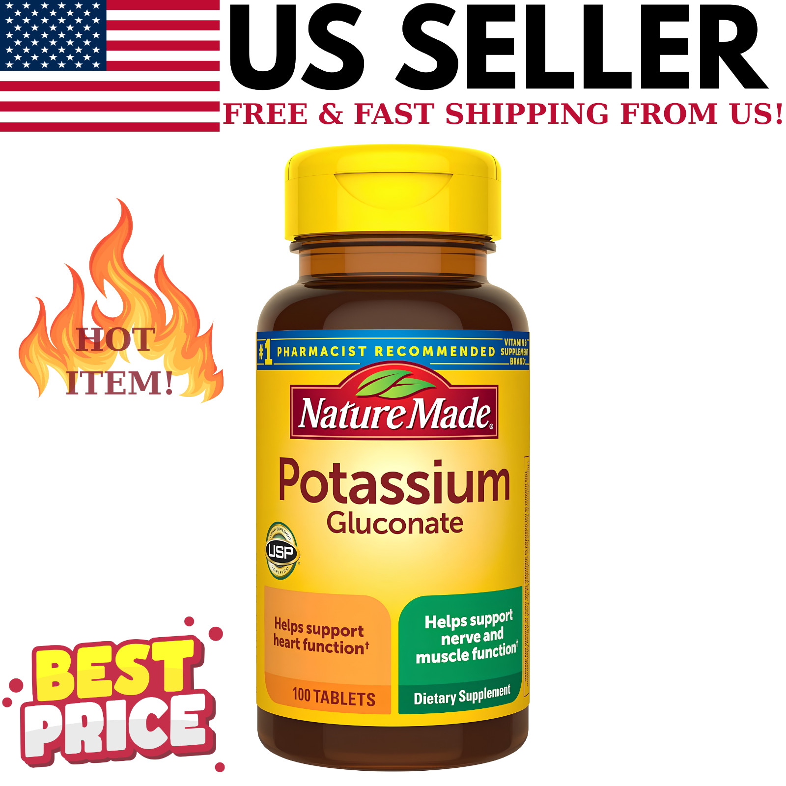 Nature Made Potassium Gluconate 550mg Dietary Supplement Heart Health Supplement
