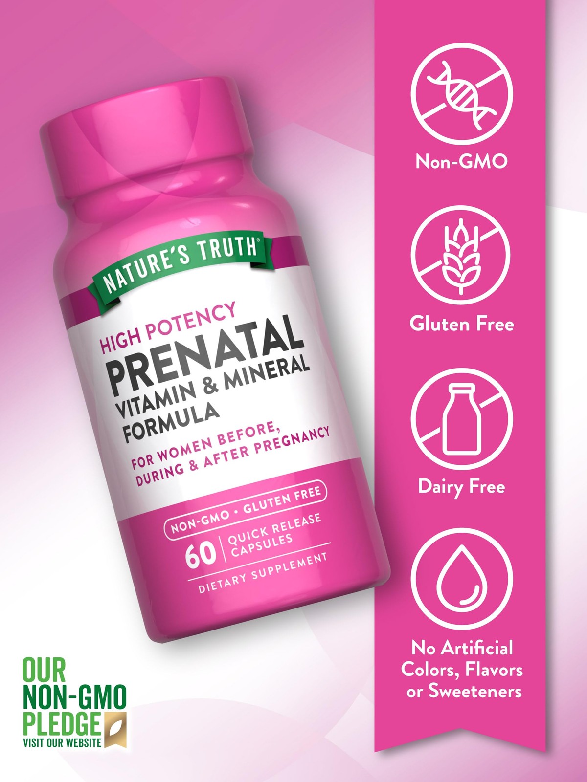 Nature’s Truth Prenatal Multivitamin 60 Count One Per Day Folic Acid Non Gmo