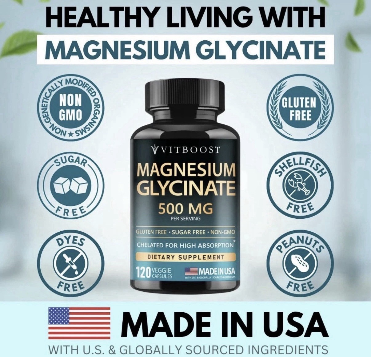 Magnesium Glycinate 500mg – High Absorption Chelated Supplement – Brand New
