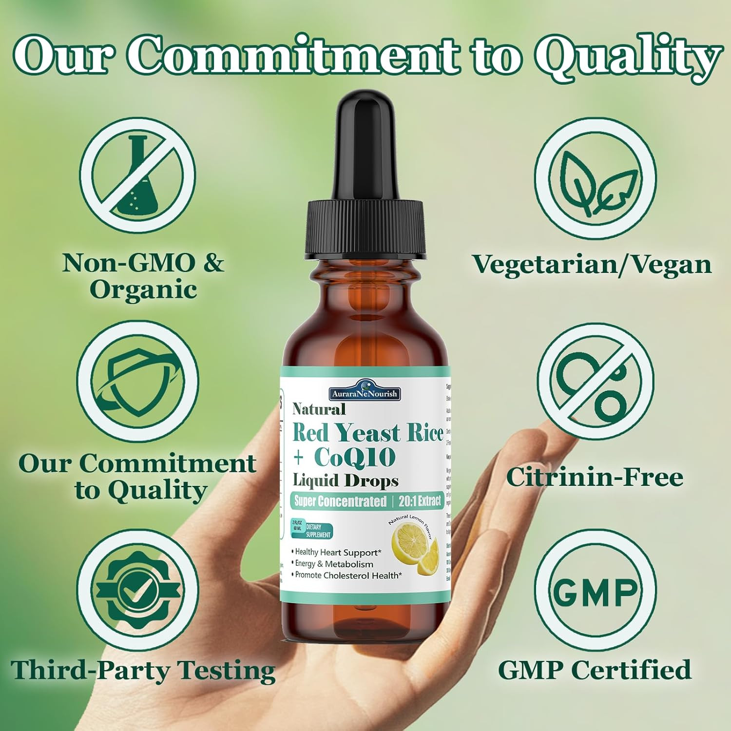 Liposomal Red Yeast Rice with Coq10 Liquid Drops, 5-in-1 Extra Strength 1200mg C