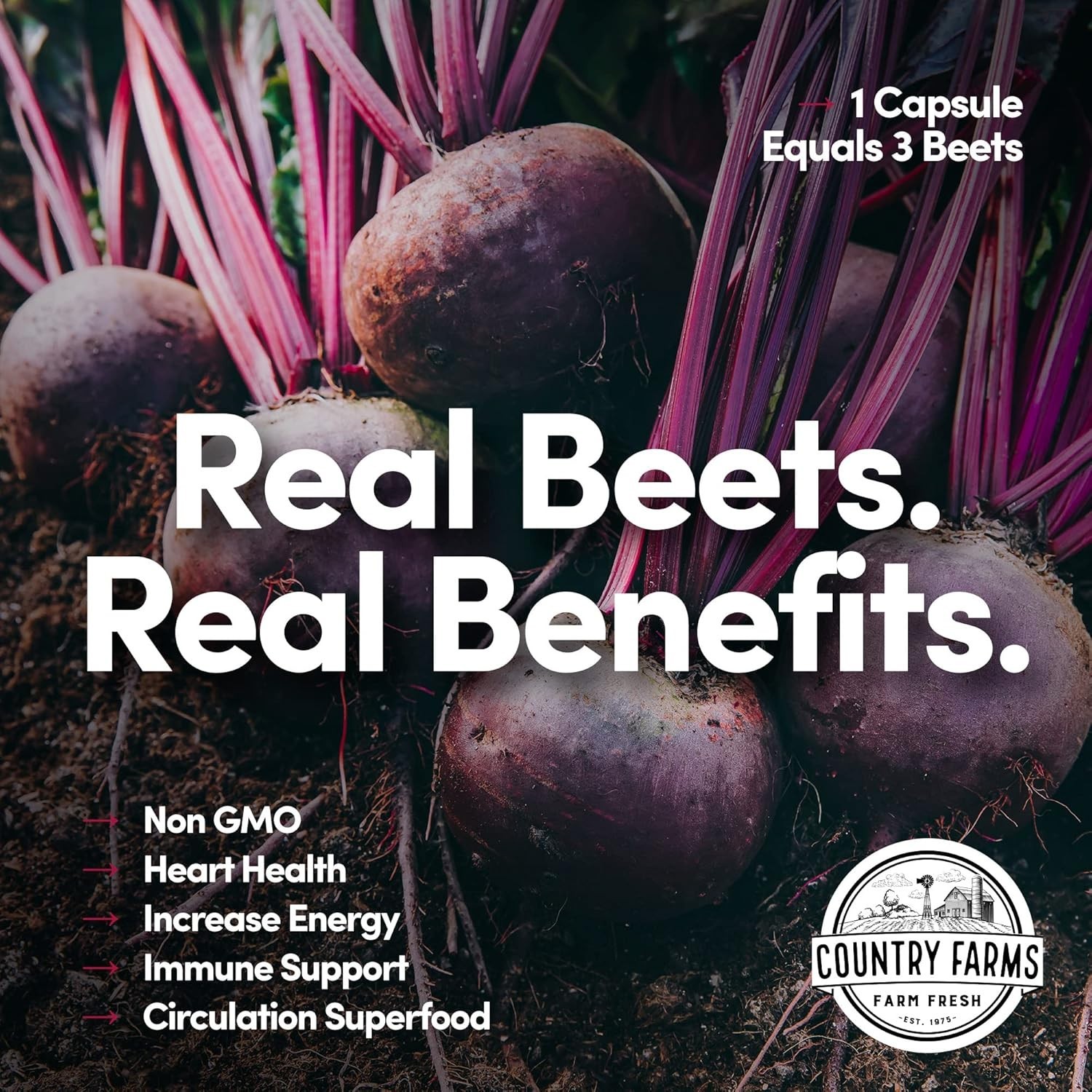 Country Farms Bountiful Beets Capsules, Wholefood Beet Extract Superfood, Natura