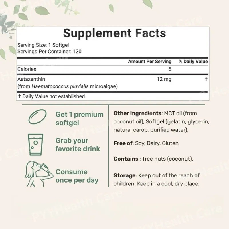 1 PACK Astaxanthin 120 Softgels 12mg – Supports Eye Health and Joint Health