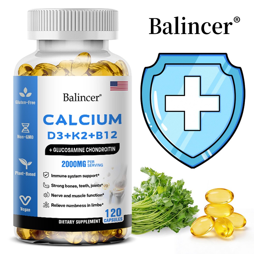 Calcium Capsules w/ D3+K2+B12,Heart & Muscle Support,Nerver & Immune Support