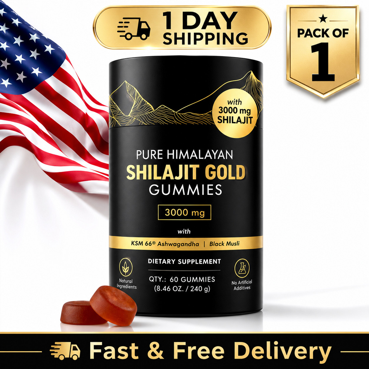 100% Pure Himalayan Shilajit GOLD Gummies, Organic, Extremely Potent 3000mg