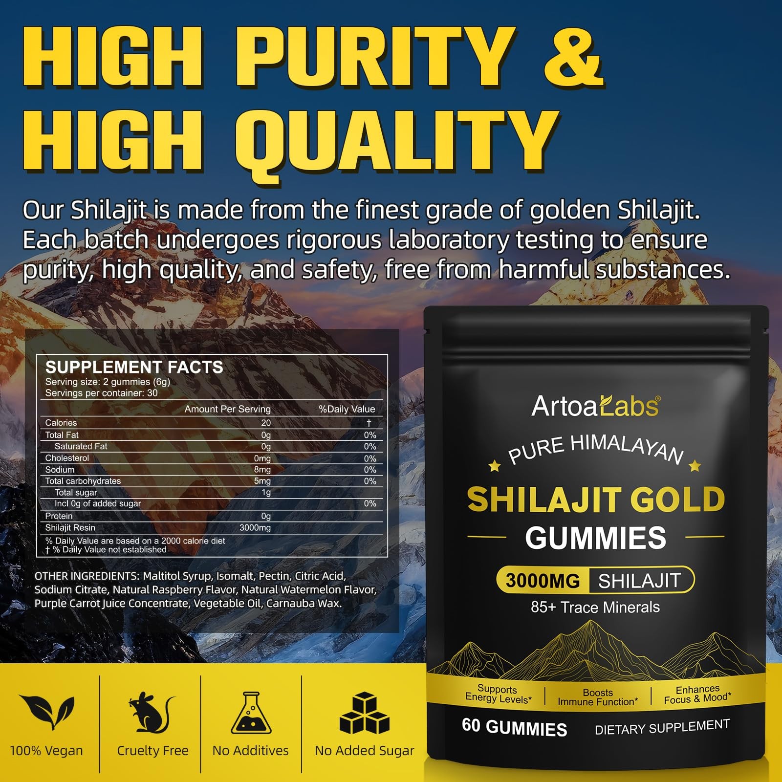Shilajit Gummies for Men & Women, Pure Himalayan 1 Count (Pack of 60)