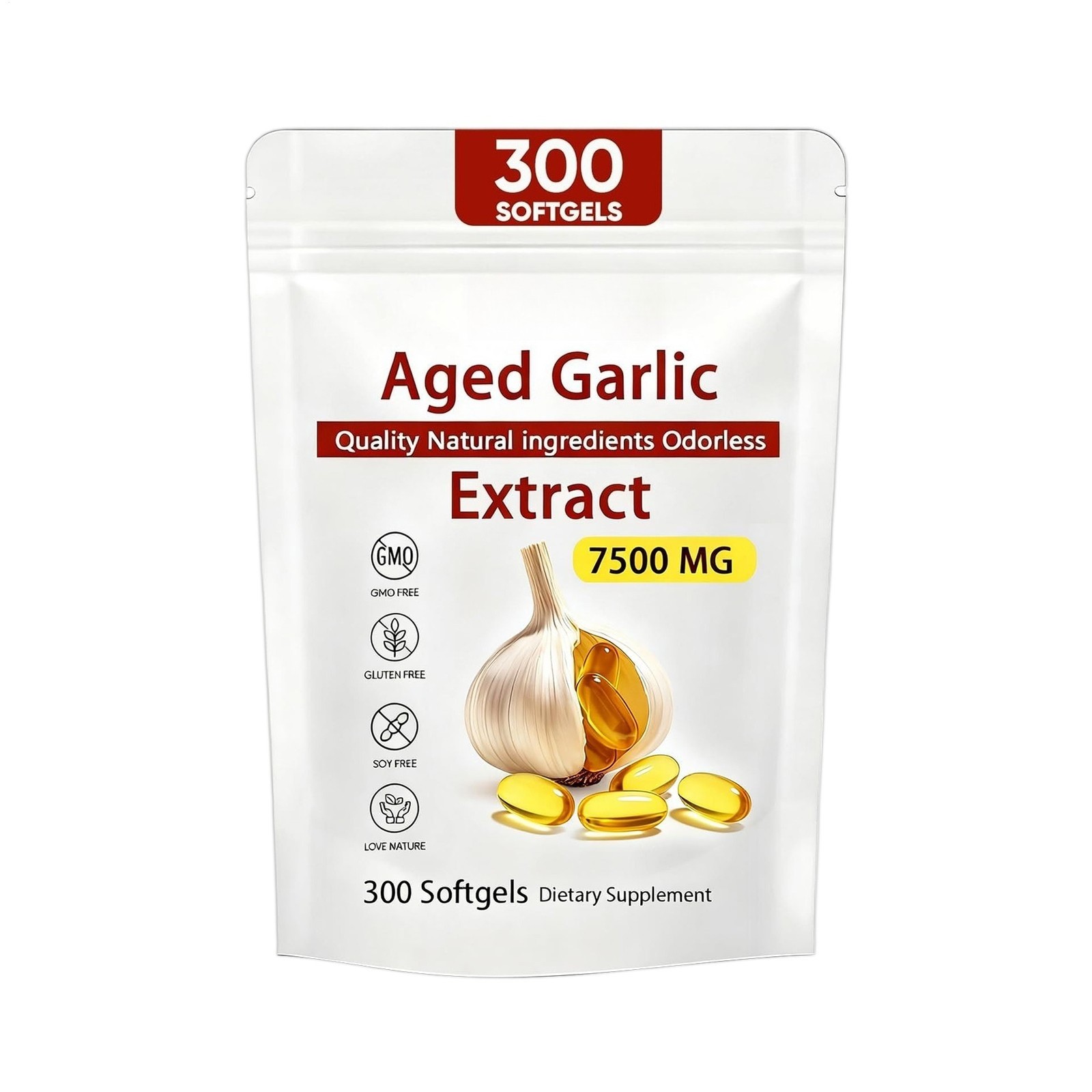 Elare Extract, Garlic Aged 300 Softgels, 7500mg Odorless | Heart & Immune
