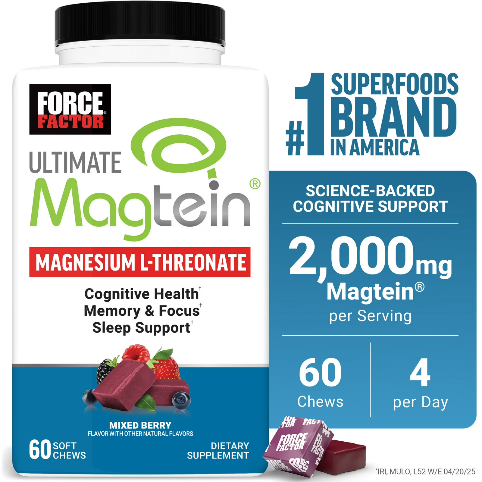 Force Factor Ultimate Magtein with Magnesium L-Threonate for Cognitive Health, M