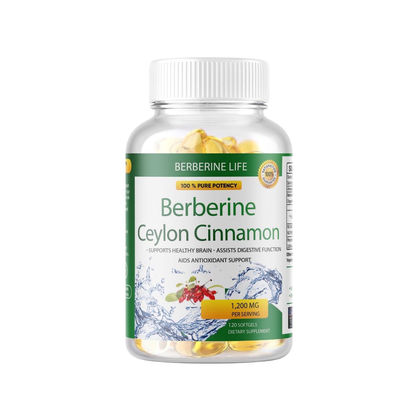 Premium Berberine HCL Extract 1200mg, Healthy Cholesterol, Anti-Inflammatory