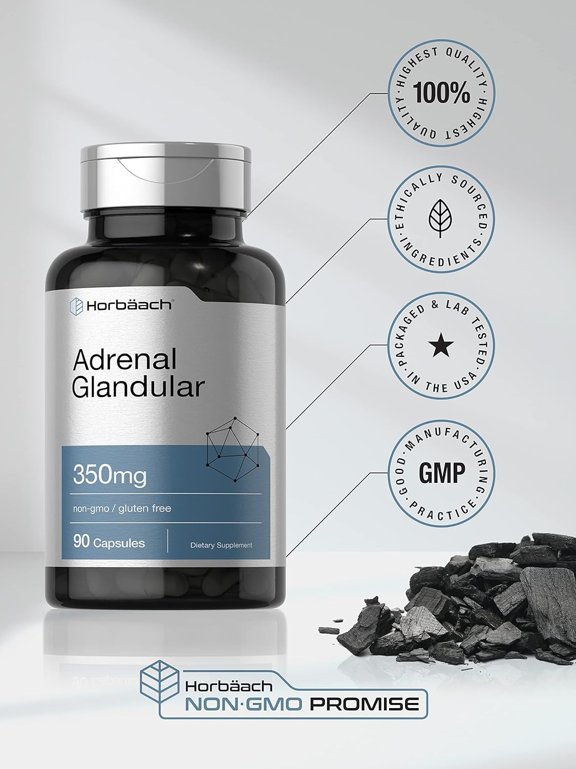 Raw Adrenal Glandular | 350 Mg | 90 Capsules | Non-Gmo, Gluten Free Supplement