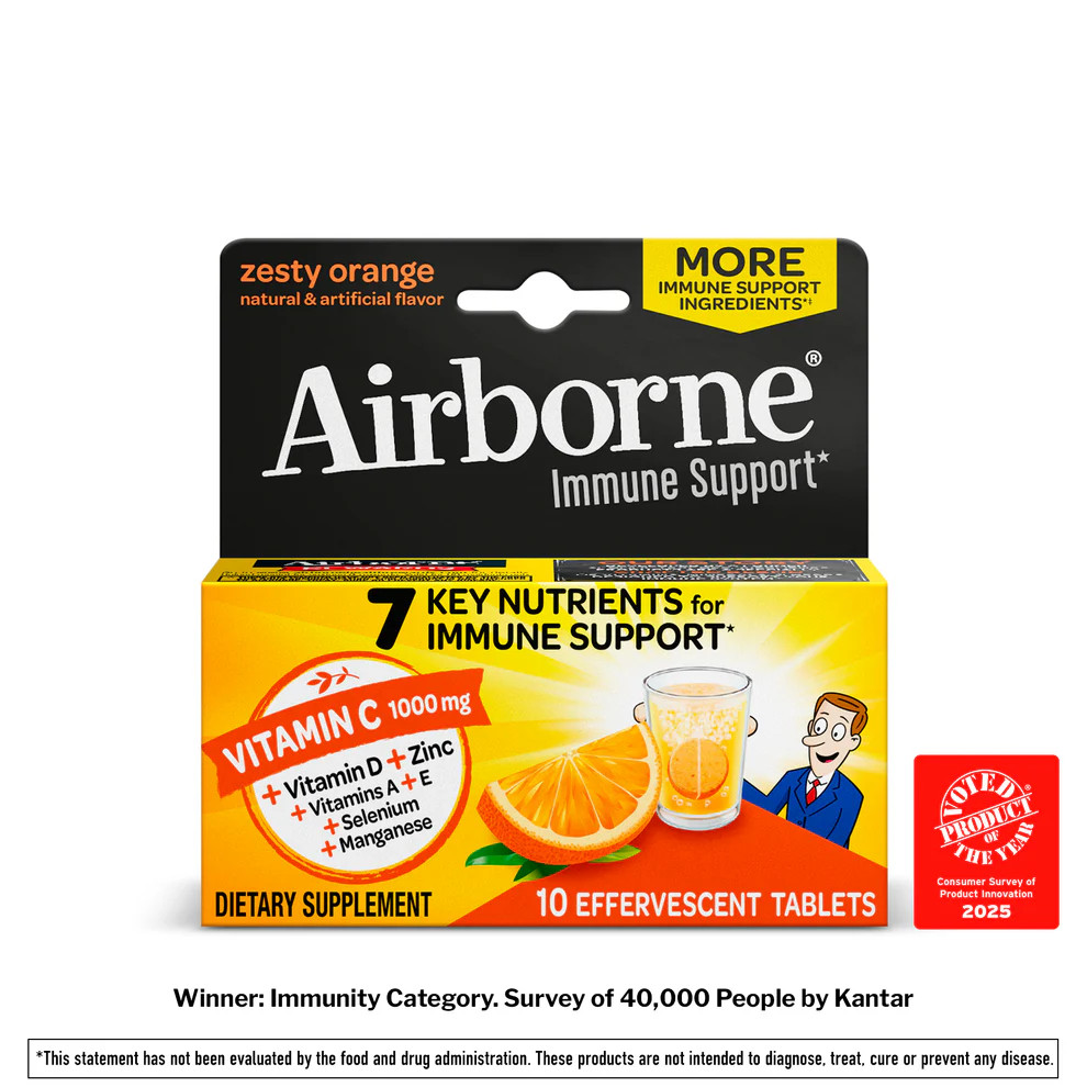 Airborne Effervescent Tablets Immune Support Supplement Zesty Orange Flavor 10ct