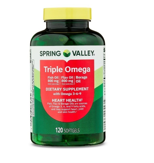 Spring Valley Triple Omega Fish Oil 800mg Flax Oil 800mg and Borage Oil 120 Ct