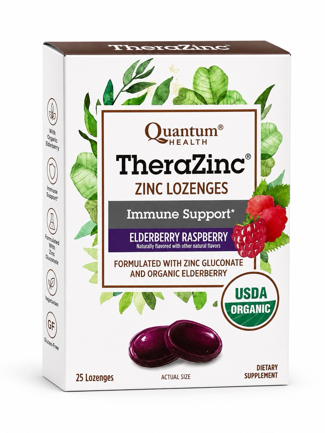 Quantum Health TheraZinc Lozenges Immune Support USDA Organic Zinc Gluconate