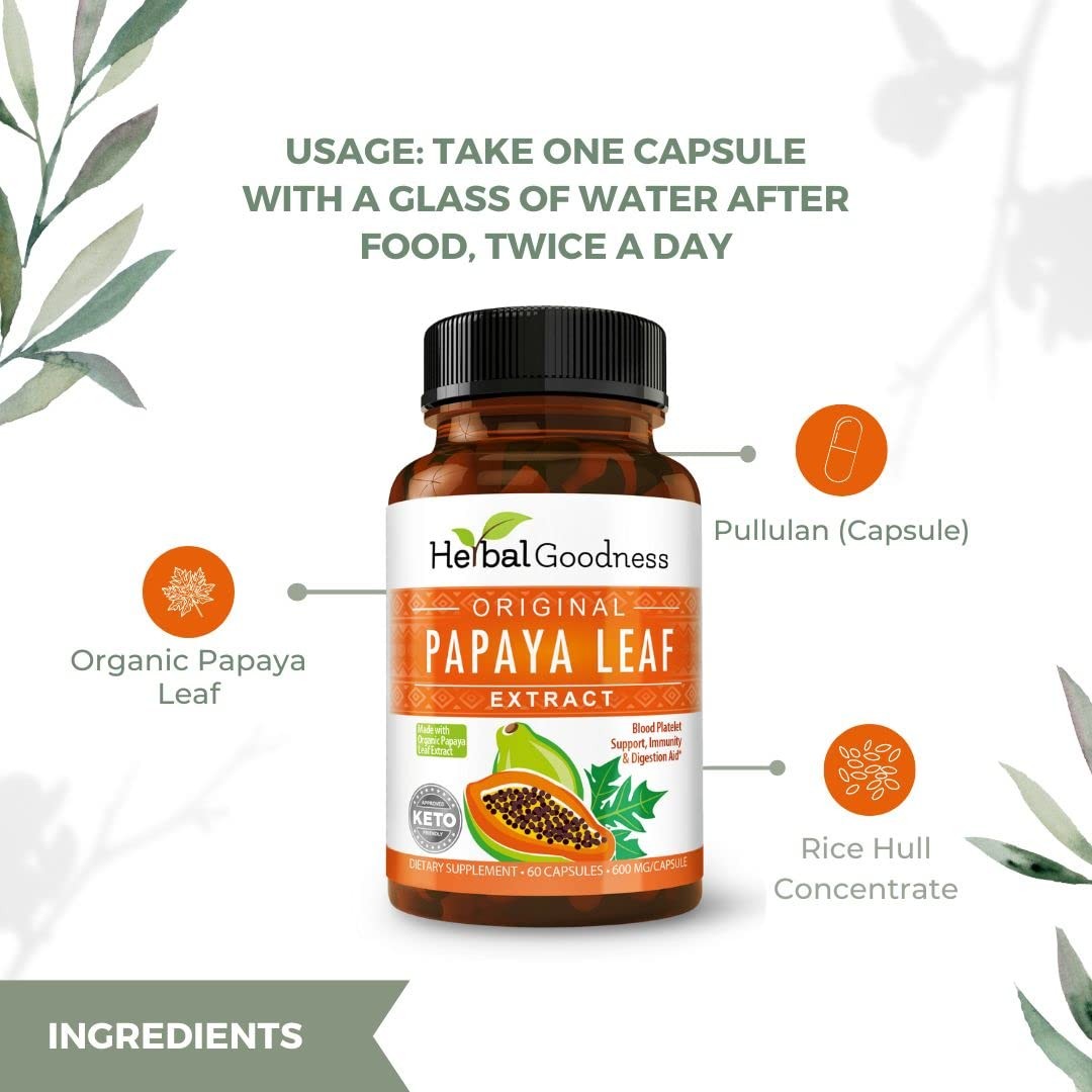 Herbal Goodness Papaya Leaf Extract Digestive Enzymes – 1 Count (Pack of 60)