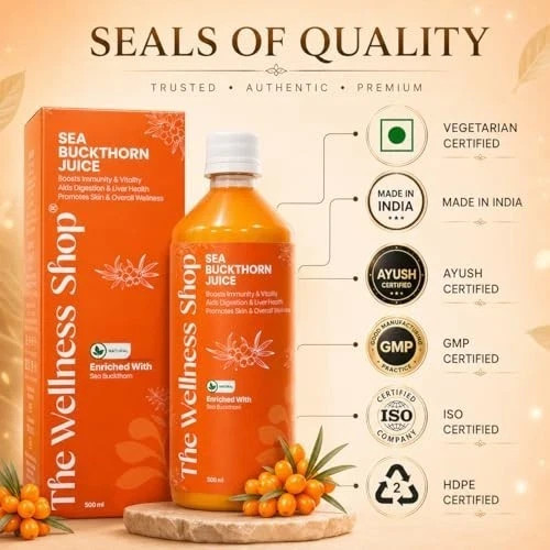 The Wellness Shop Sea Buckthorn Juice 500ml Cold Pressed Berry Omega 3 6 7 9 FS