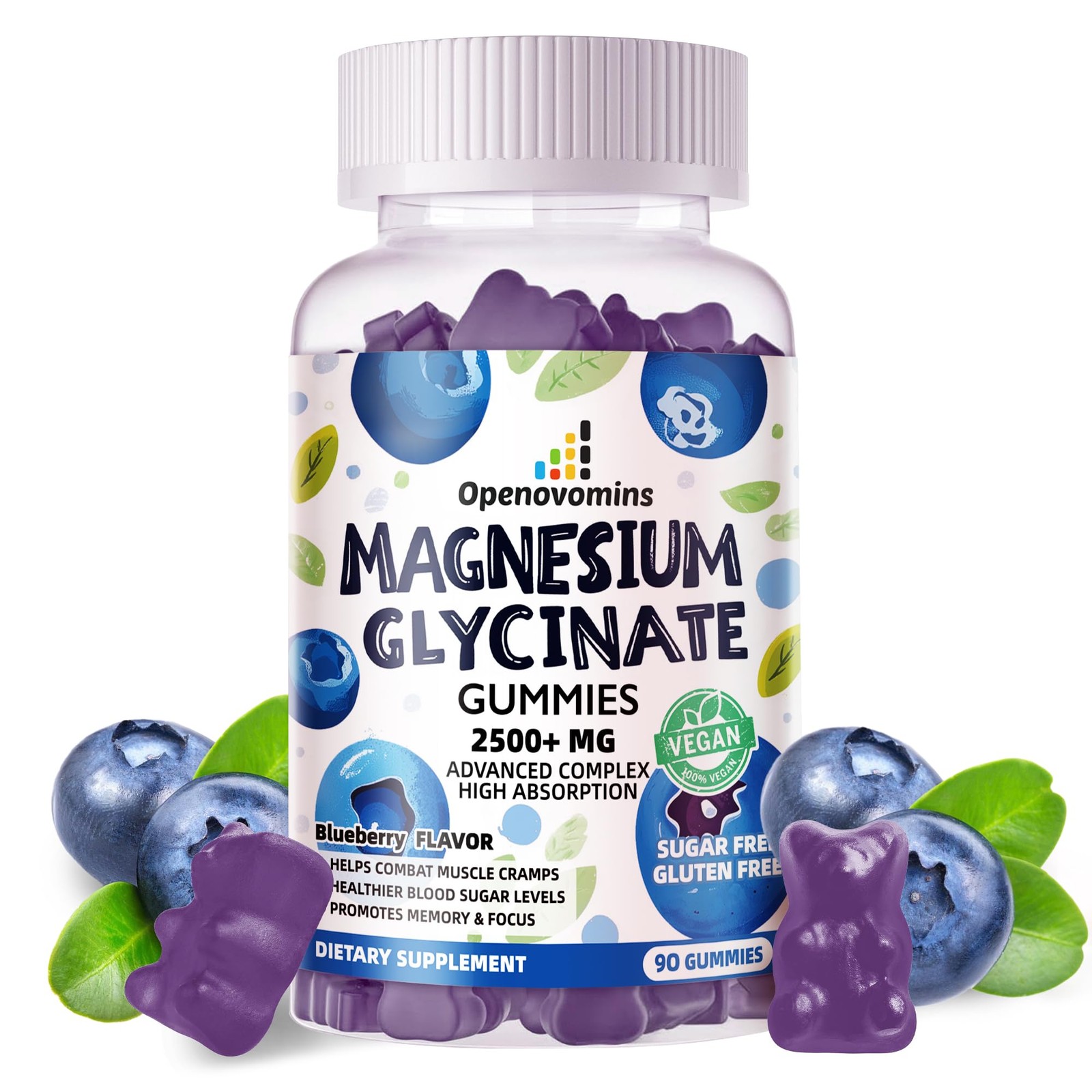 Magnesium Glycinate 2500mg Gummies Sugar Free Sleep Blueberry