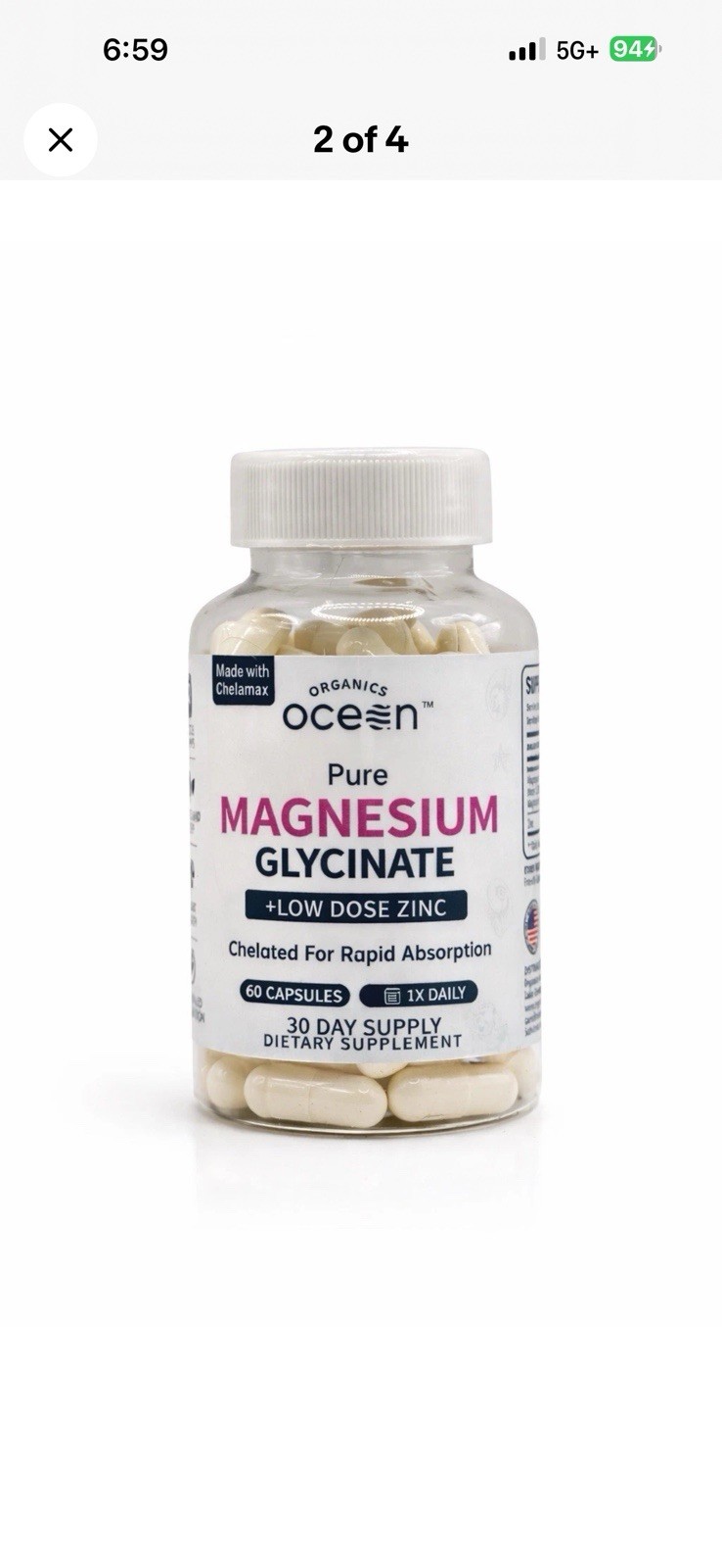 2 Pack Organics Ocean Magnesium Glycinate 90 Capsules with Zinc – Chelated