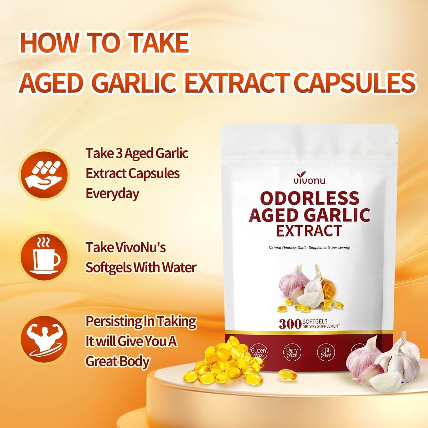 Aged Garlic Extract Odorless Energy 300 Softgels Ajo Envejecido Ajo Sin Olor
