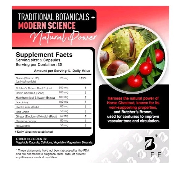 Circulation Support Supplement for Vein & Artery Health Vascular Support. B8