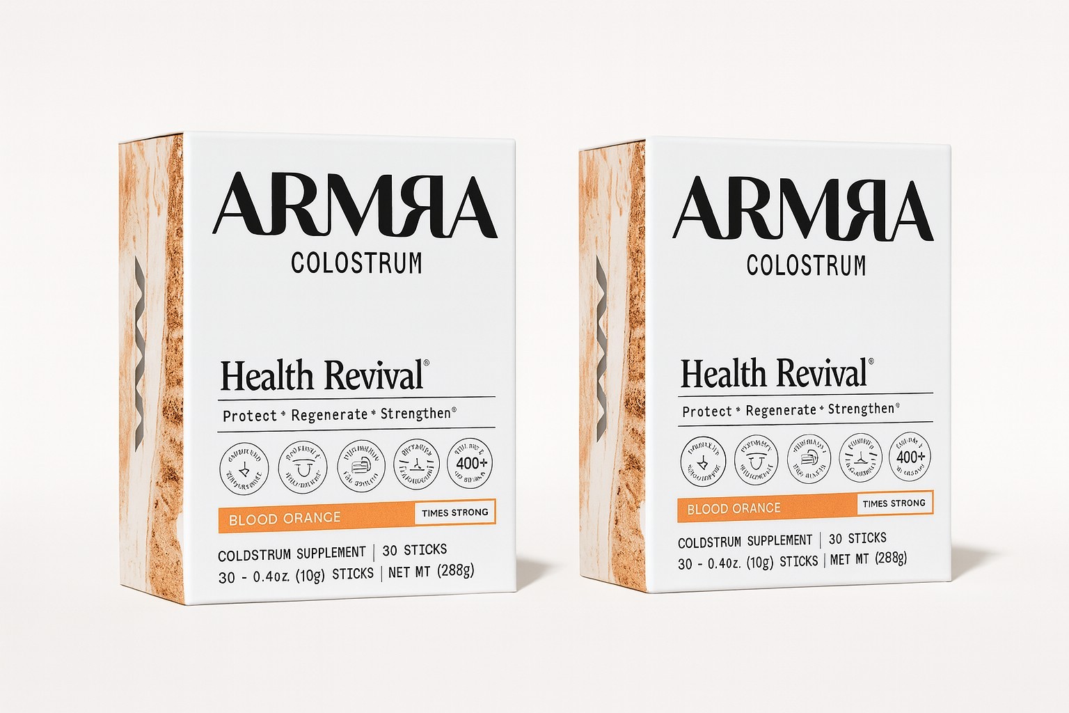2 @ ARMRA Colostrum Superfood Grass-Fed Immune Supp. Blood Orange 60 Serv. Total