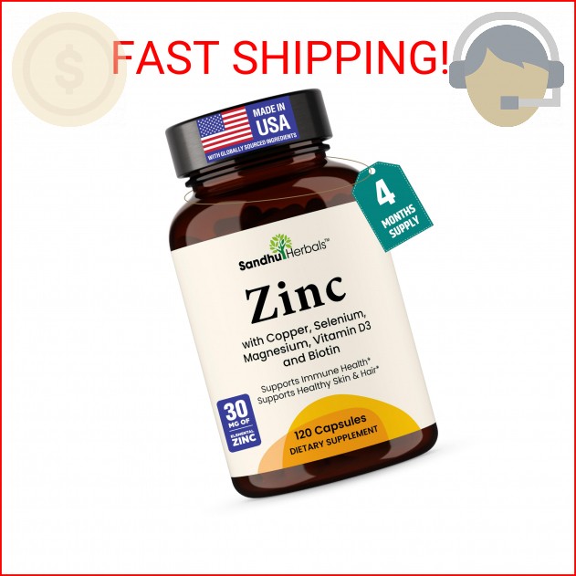 Zinc 30mg with Copper, Selenium & Vitamin D3 | 120 Capsules | Magnesium, Vitamin