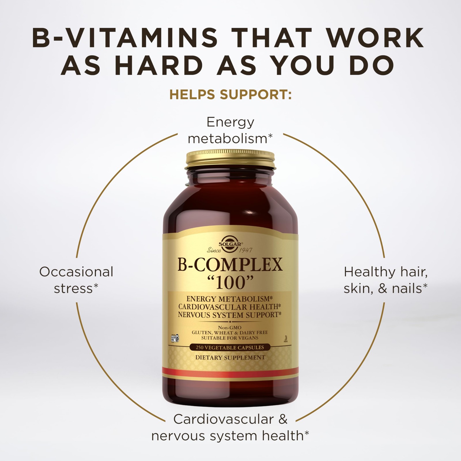 Solgar B-Complex 100, 250 Vegetable Capsules – Nervous System Support –