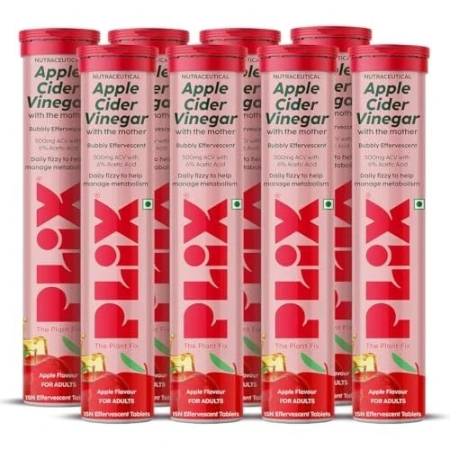 Plix ACV Effervescent Tablets 120 Count | With Mother | Pack of 8 | Herbal