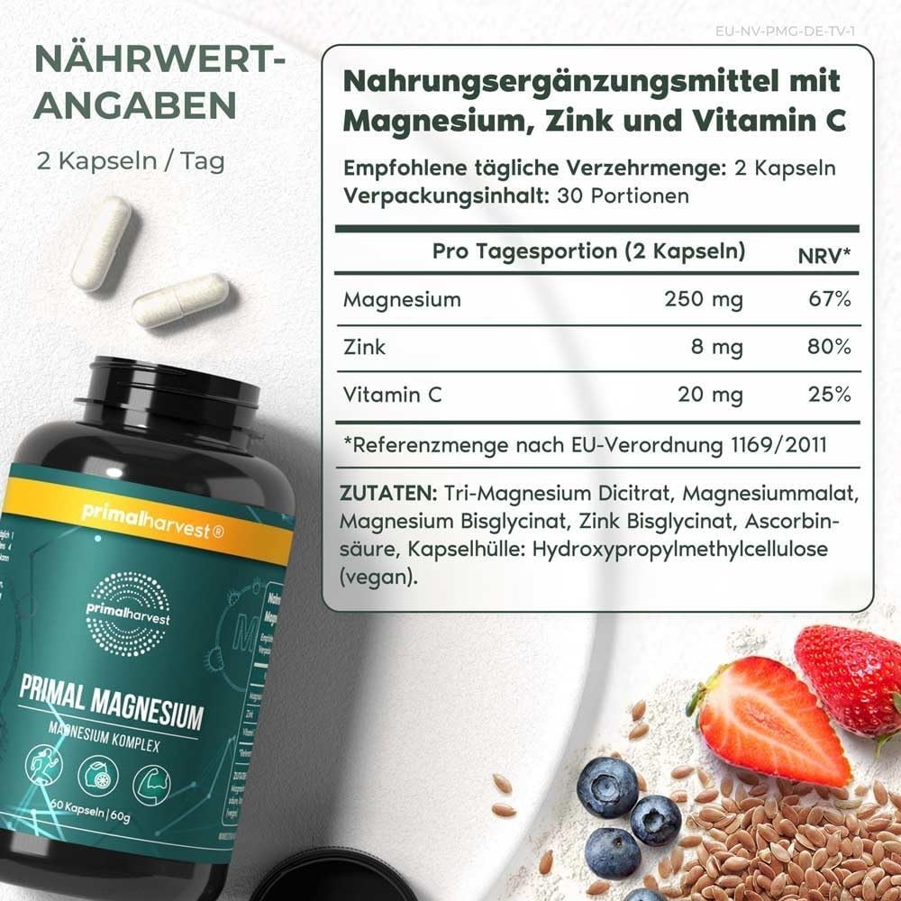 Magnesium Supplement Complex 310mg by Primal Harvest with Magnesium Glycinate, C