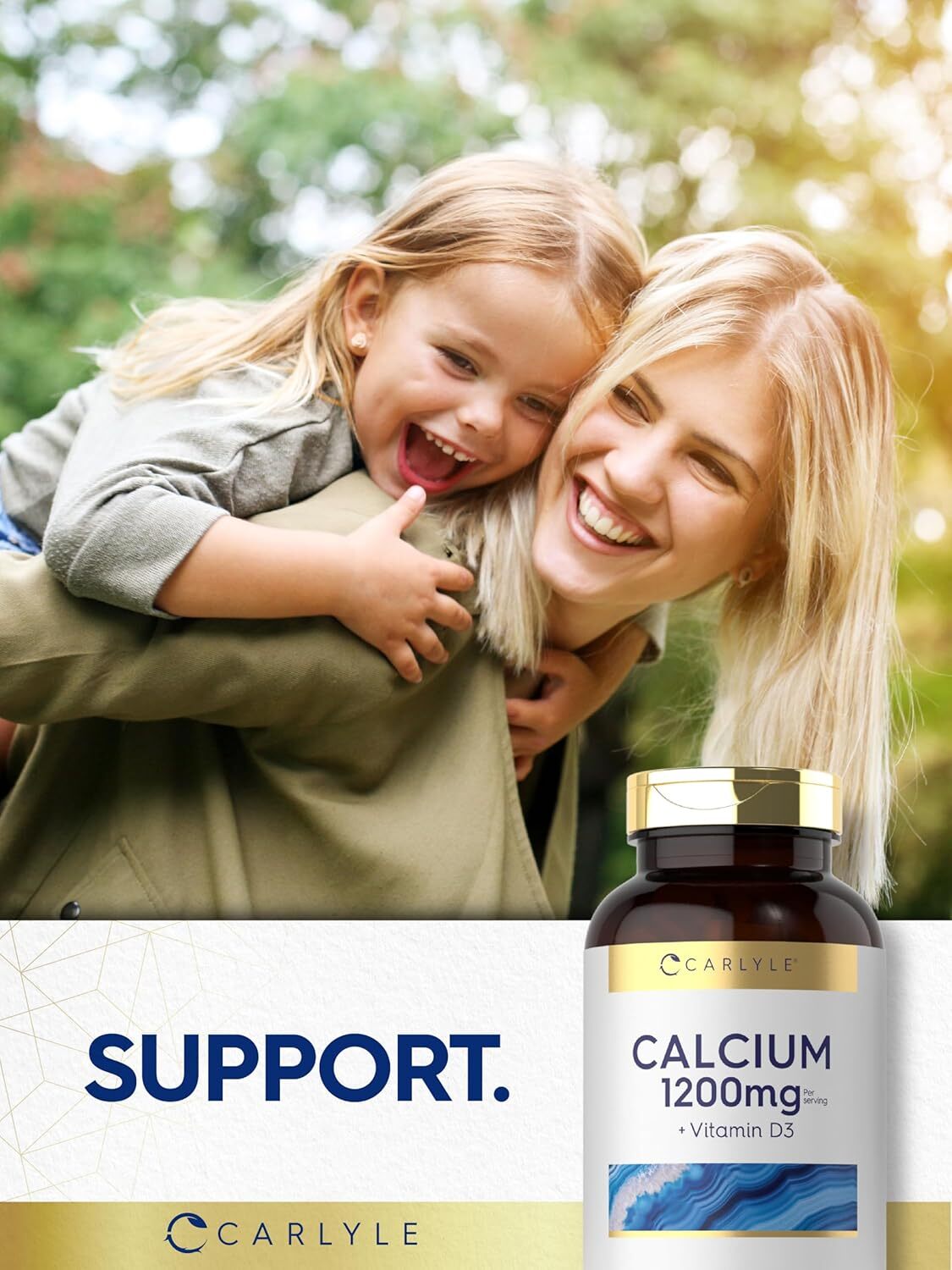 Calcium 1200mg with Vitamin D3 | 300 Tablets | Vegetarian, Non-GMO | by Carlyle