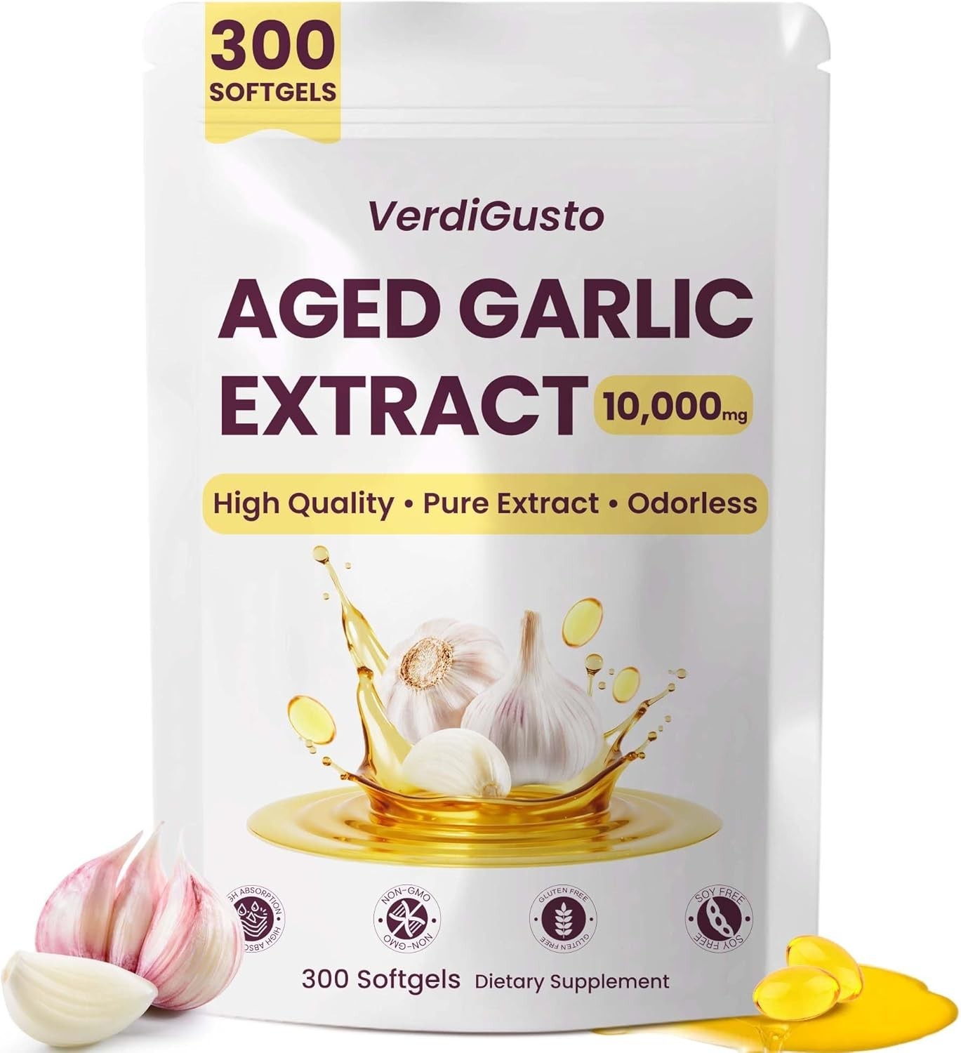 10000mg Aged Garlic Extract Softgels 300 Count Antioxidant Support