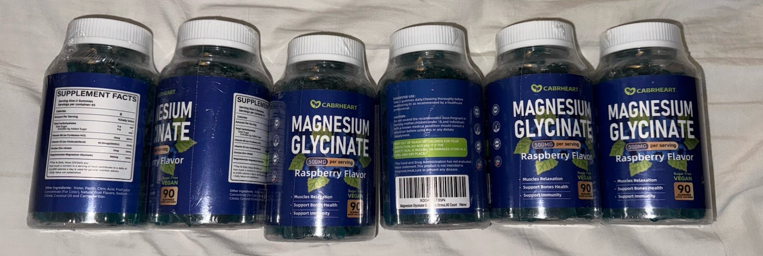6x cabrheart magnesium glycinate Gummies 500mg 90 Ct Magnesium Exp 07/27