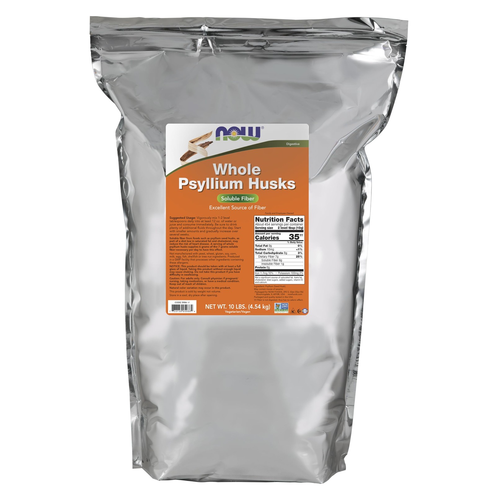 NOW Supplements, Whole Psyllium 10 Pound (Pack of 1), Brown/Beige/Cream