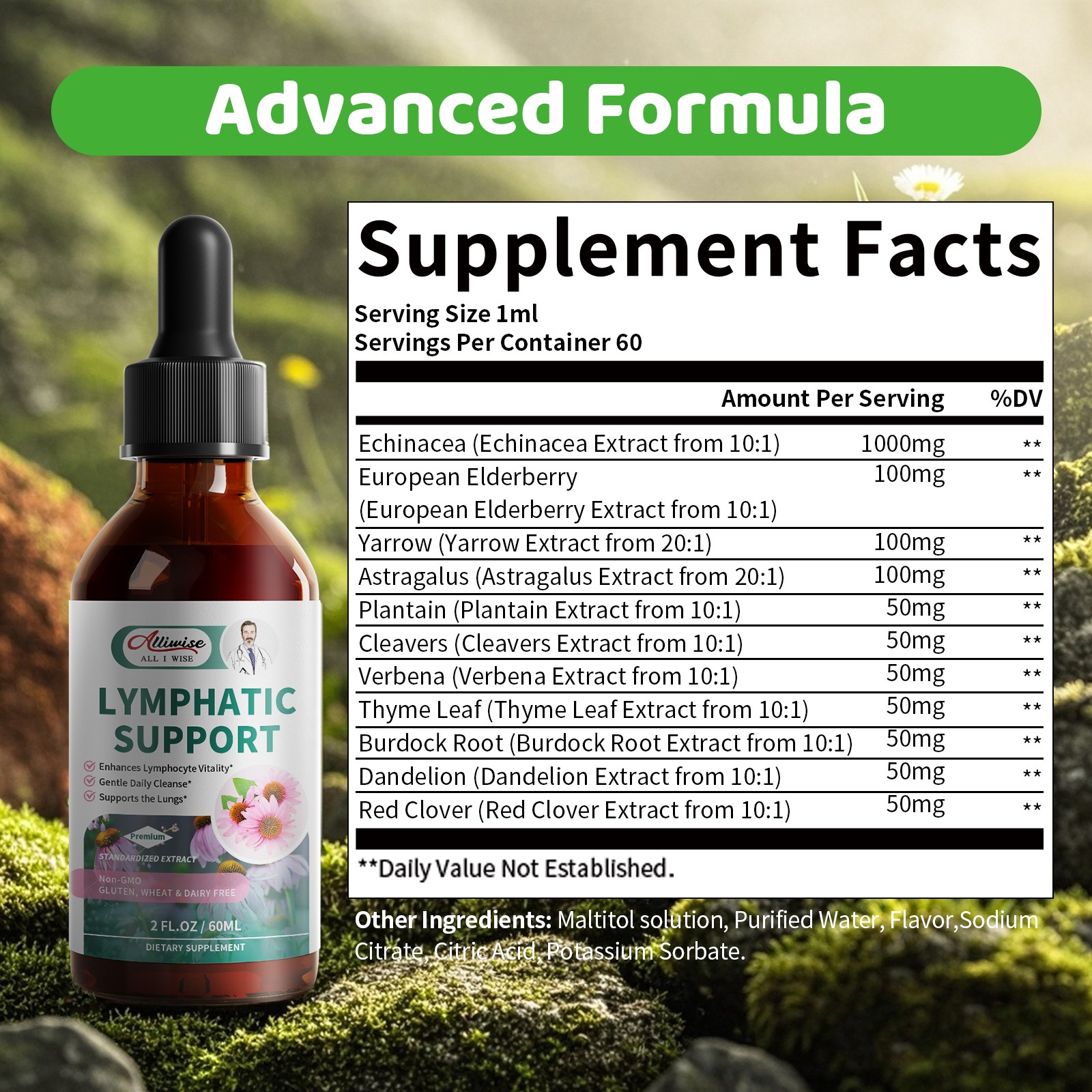60ML Vegan 11-in-1 Lymphatic Drainage Supplements-Lymph System Support Non-GMO