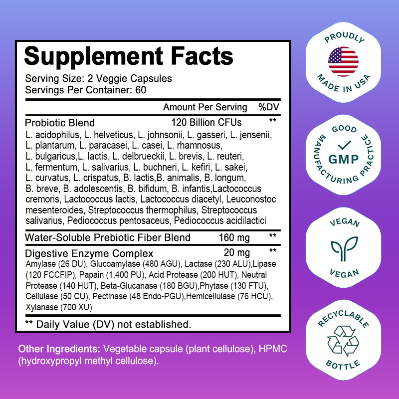 PROBIOTICS 120 Billion CFUs With Prebiotics & Digestive Enzymes General Wellness