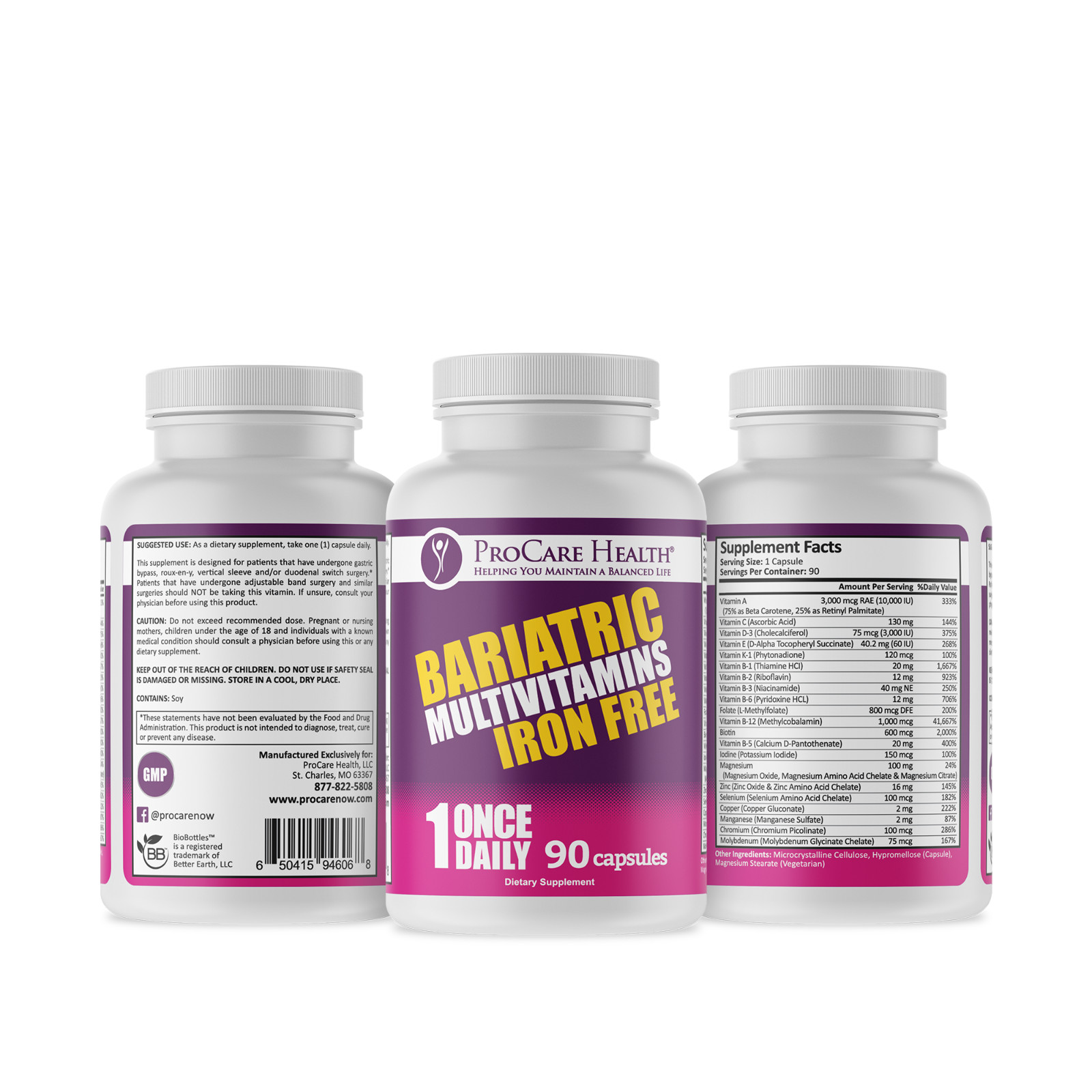 ProCare Health | Bariatric Multivitamin | Capsule | Iron Free | 90 Count