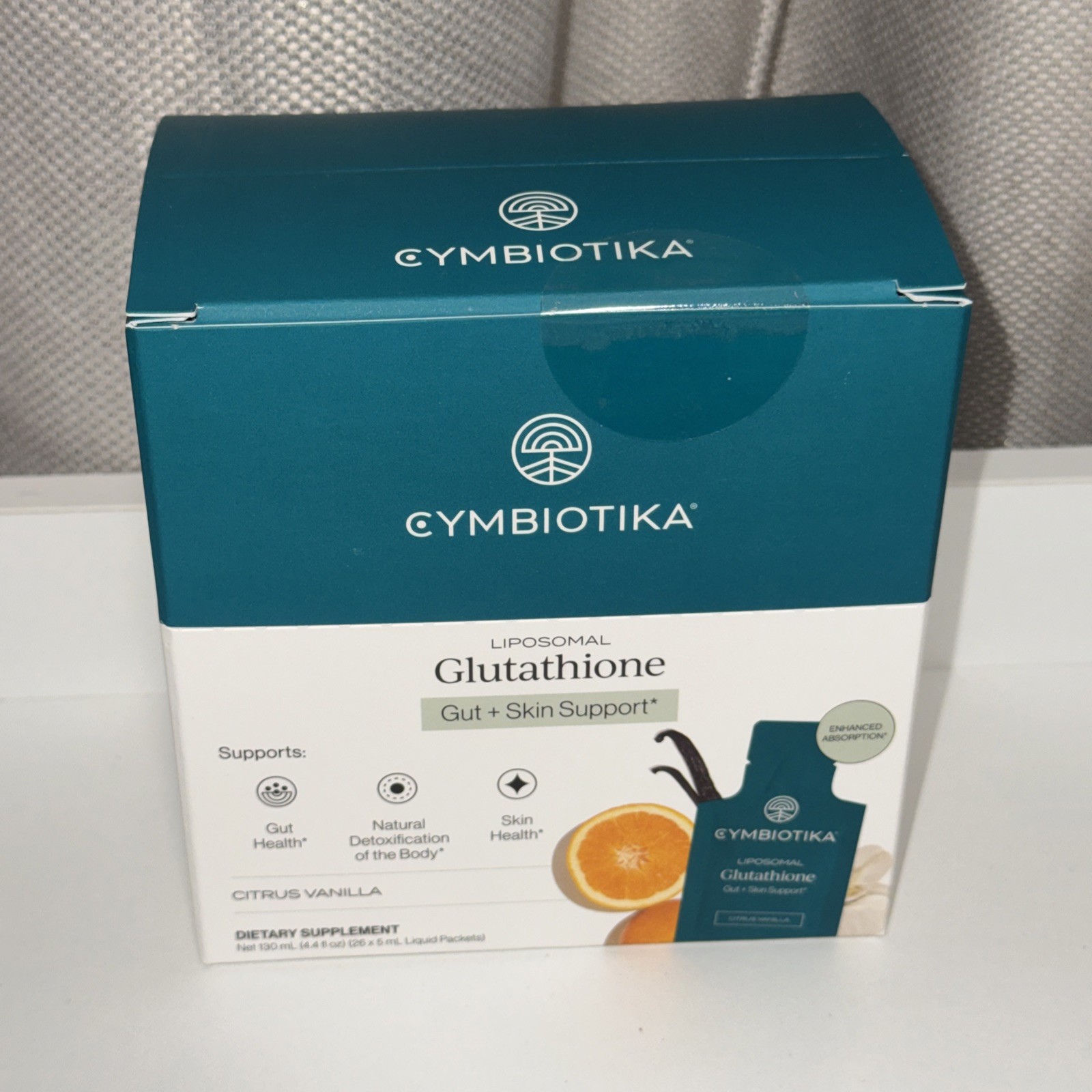 Cymbiotika Liposomal Glutathione Gut + Skin Support Citrus Vanilla 26 Packets