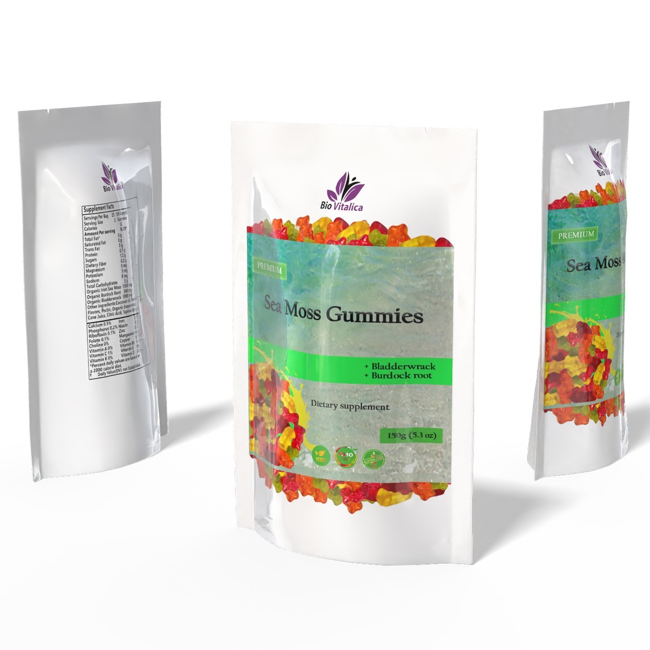(2 Pack) Sea Moss Gummies – Irish sea Moss raw Organic Bladderwrack Burdock Root