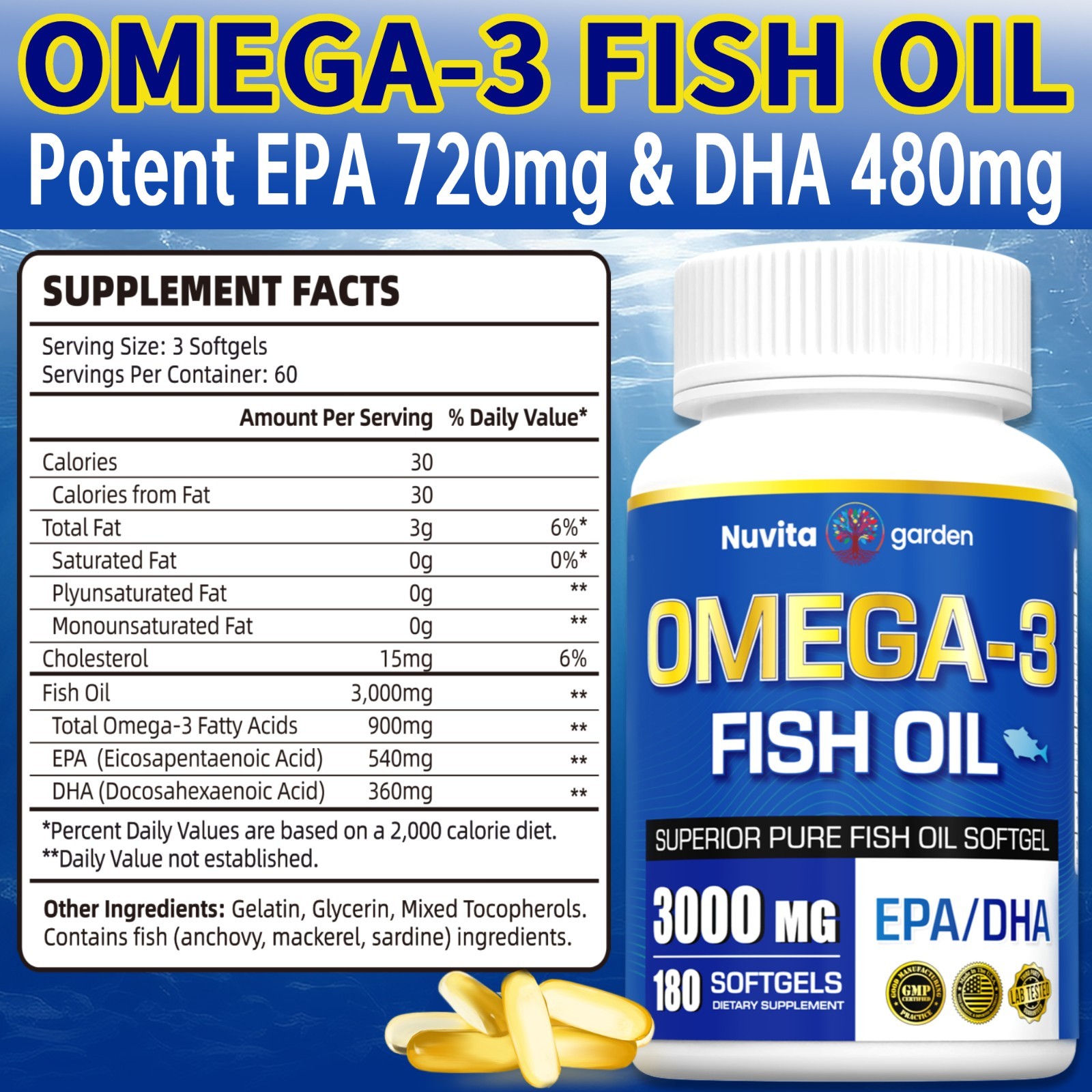 2 Pack Omega 3 Fish Oil Supplement 3000mg , EPA & DHA Supplement,700 Softgels