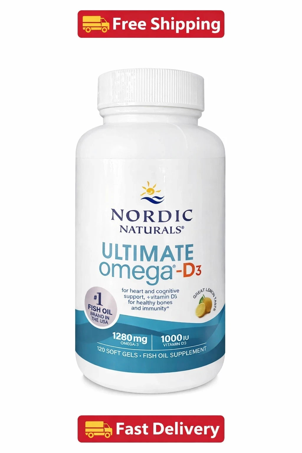 Nordic Naturals Ultimate Omega-D3 Softgels, Lemon, 1280 mg, Fish Oil 120 Ct