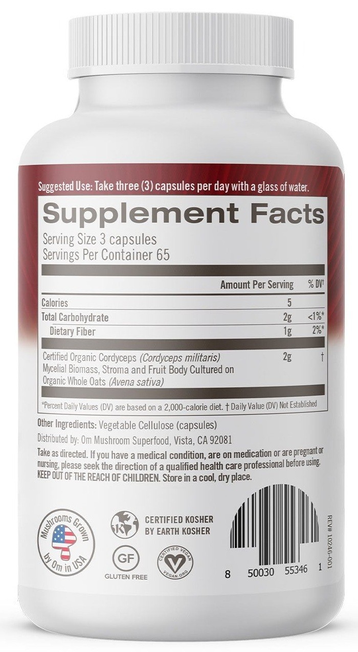 Om Mushrooms Cordyceps Capsules, 195 ct. (65 day supply) NEW & SEALED / EXP 2/27
