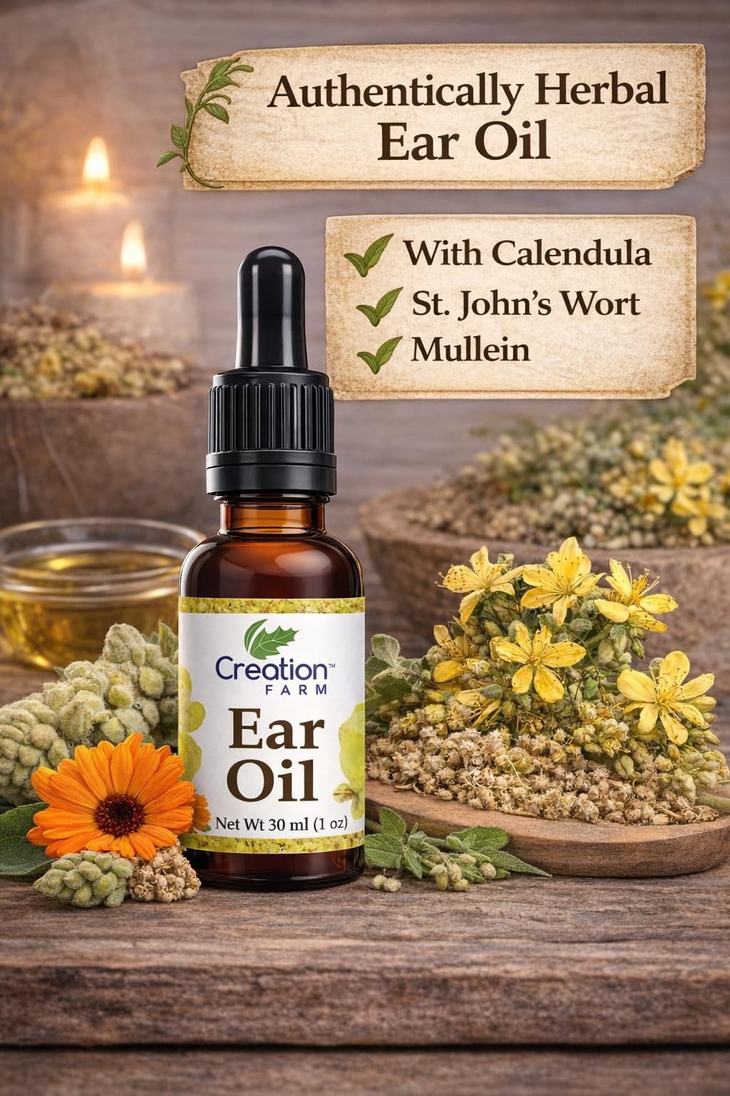 Creation Farm Ear Oil Drops with Mullein, Calendula, 1.01 Fl Oz (Pack of 1)